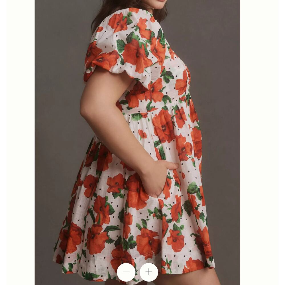 Anthropologie Maeve Floral Square Neck Smocked Babydoll Mini Dress Red M - Picture 4 of 12